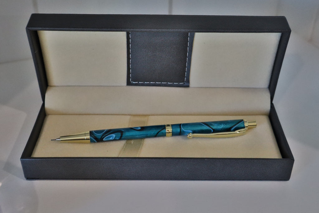 Handmade Blue Marbled Click Pencil