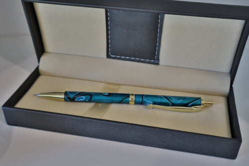 Handmade Blue Marbled Click Pencil