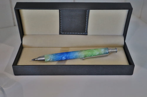 Handmade blue and green marbled 5.6 mm artist clutch pencil in presentation case